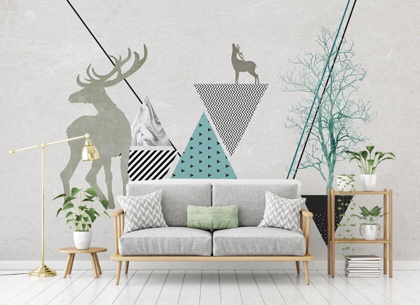 3D Triangle And Deer 2023 Wall Murals