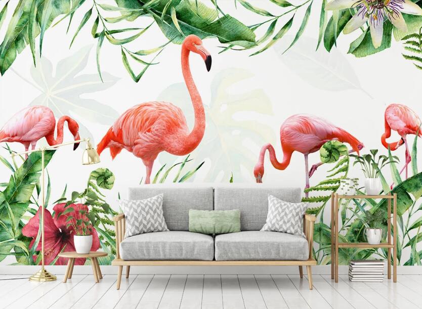 3D Four Beautiful Flamingos 2021 Wall Murals