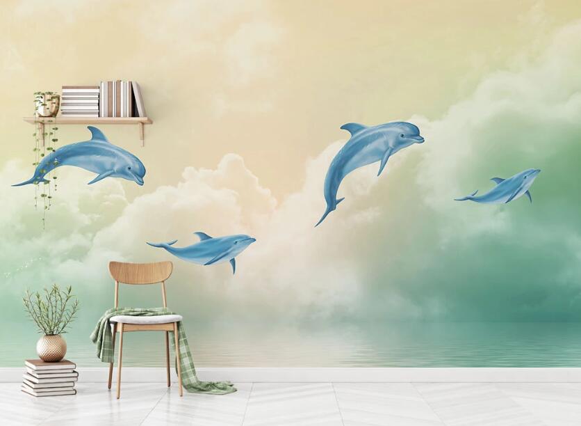 3D Dolphins In The Sky 2019 Wall Murals