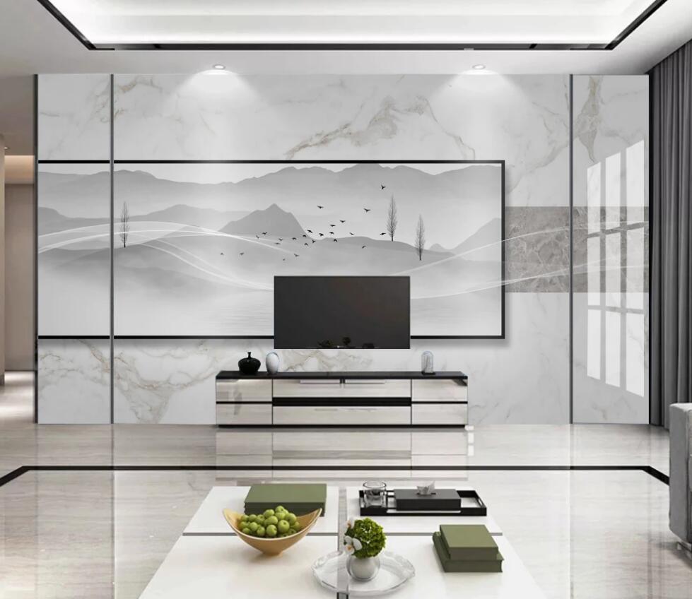 3D Light Ink Color Distant Mountains 1293 Wall Murals