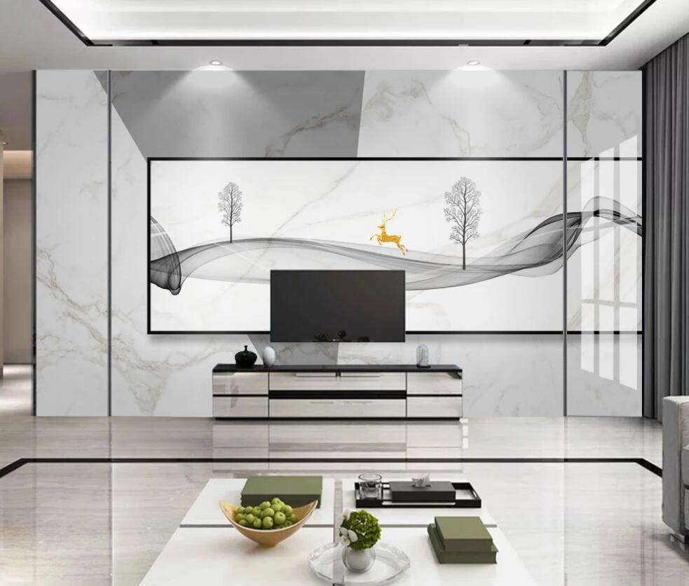 3D Light Ink Ribbons And Trees 1289 Wall Murals