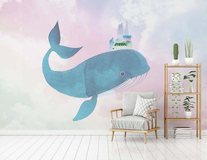 3D Cute Blue Whale 2015 Wall Murals
