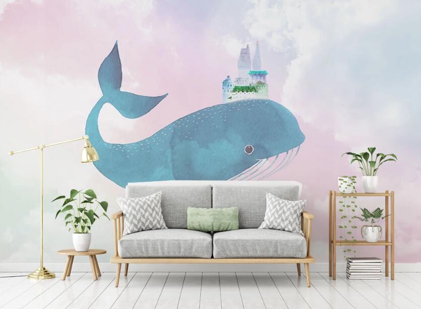3D Cute Blue Whale 2015 Wall Murals