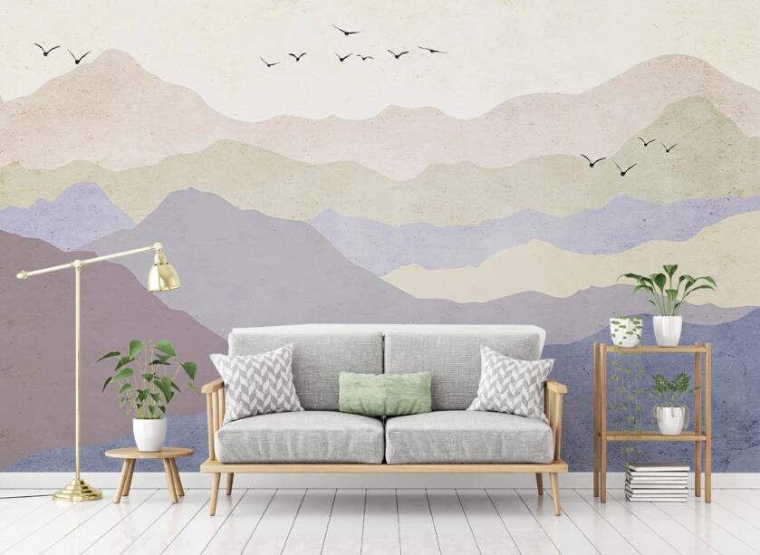 3D Pastel Color Cascading Mountains 2014 Wall Murals