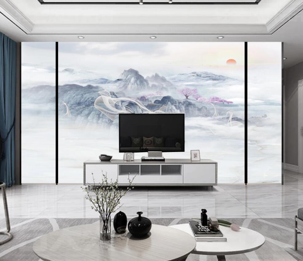 3D Light Blue Cloudy Mountains 1261 Wall Murals