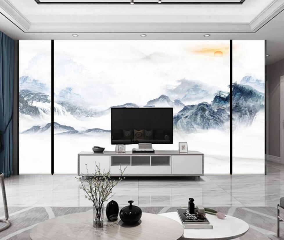 3D Light Blue Rolling Mountains 1257 Wall Murals