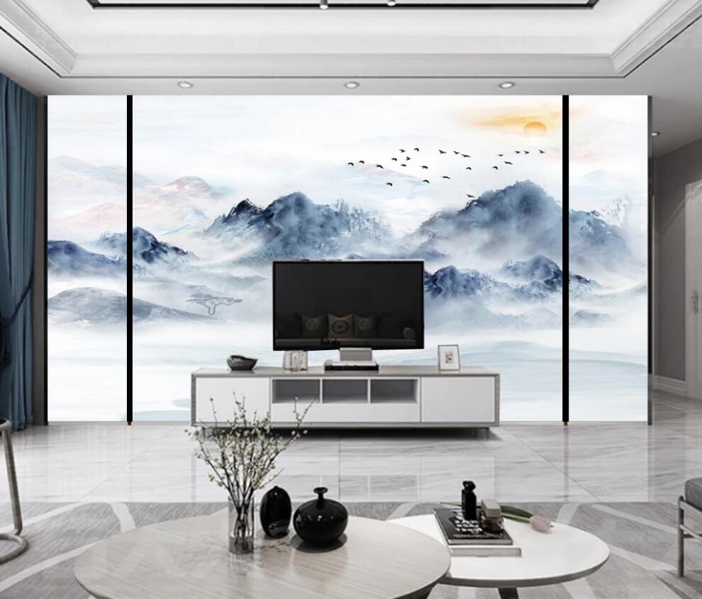 3D Winding Beautiful Blue Mountains 1254 Wall Murals