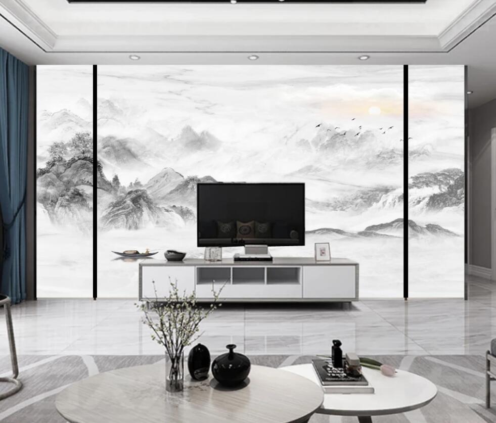 3D Pale Black Mountains 1250 Wall Murals
