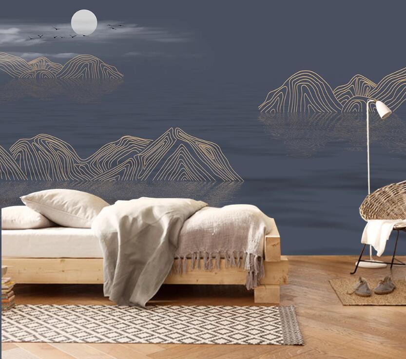 3D Elegant Gold Line Outline 2334 Wall Murals