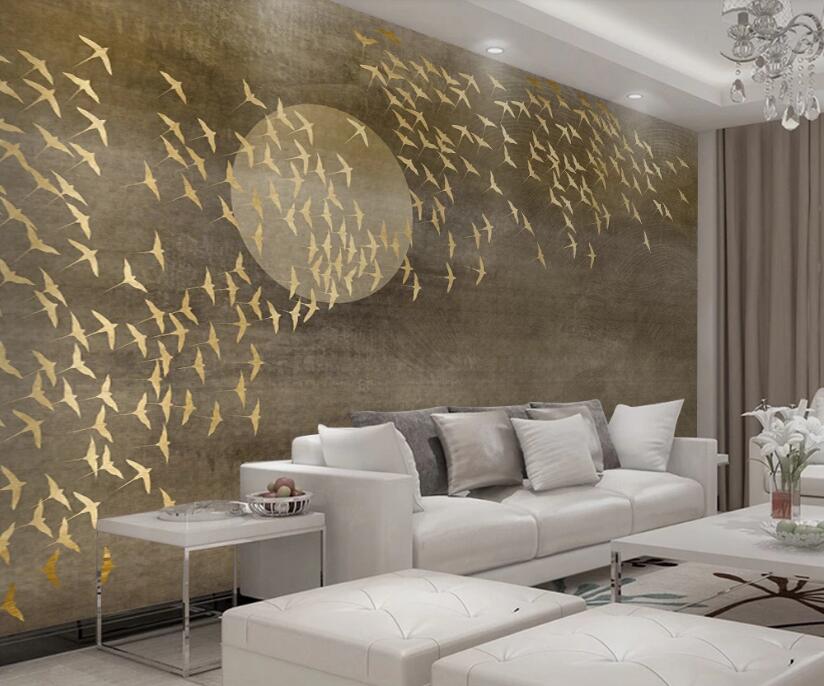 3D Golden Bird Flock 2327 Wall Murals
