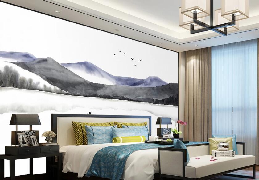 3D Black And Blue Rolling Mountains 2324 Wall Murals