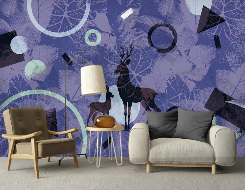 3D Deer In The Purple World 2589 Wall Murals