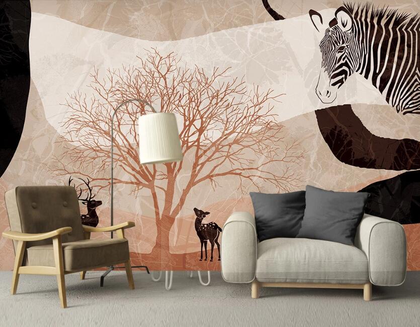 3D Dead Tree And Zebra 2579 Wall Murals