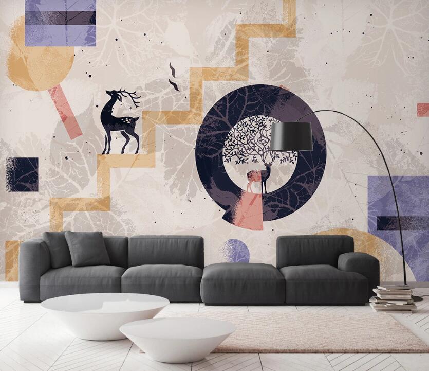 3D Deer On The Yellow Ladder 2577 Wall Murals