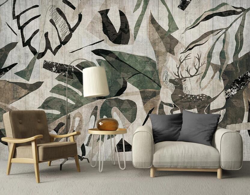 3D Scribble Of Artistic Leaves 2564 Wall Murals