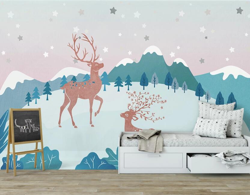 3D Brown-red Expectant Deer 2562 Wall Murals