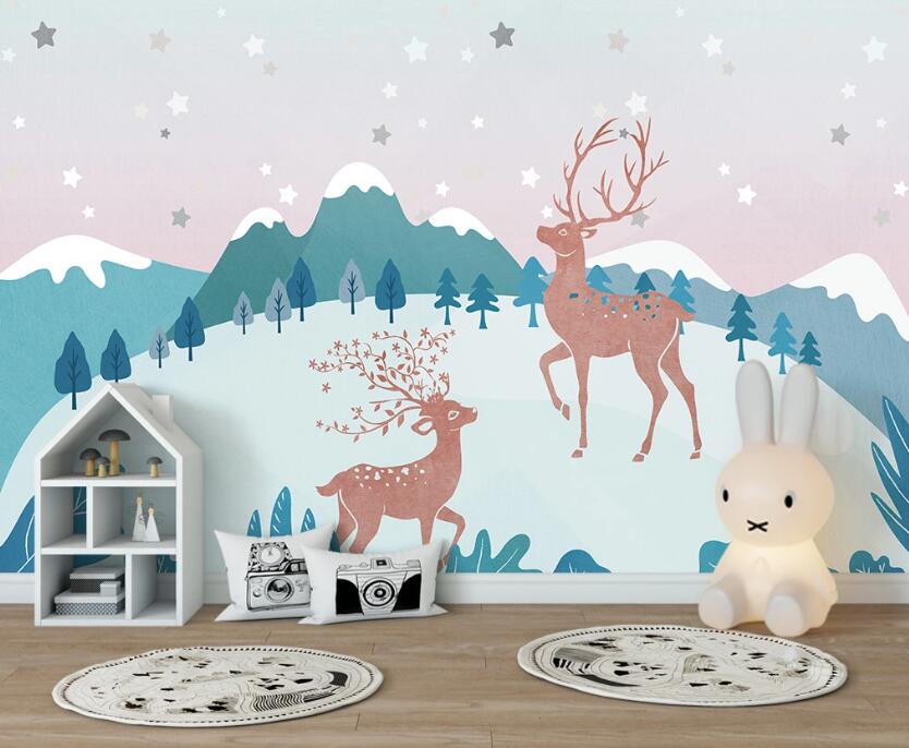 3D Brown-red Expectant Deer 2562 Wall Murals