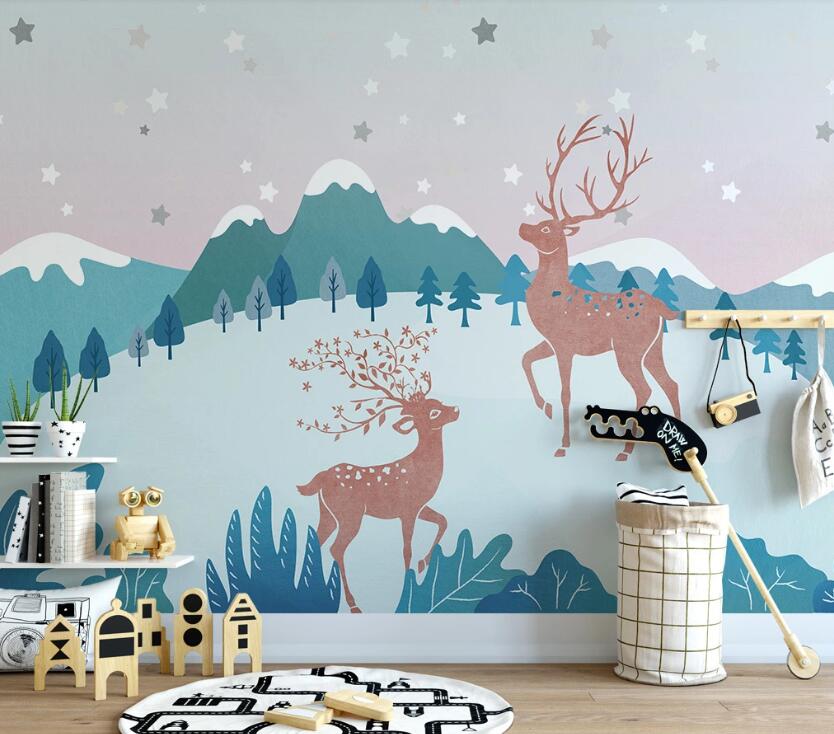 3D Brown-red Expectant Deer 2562 Wall Murals