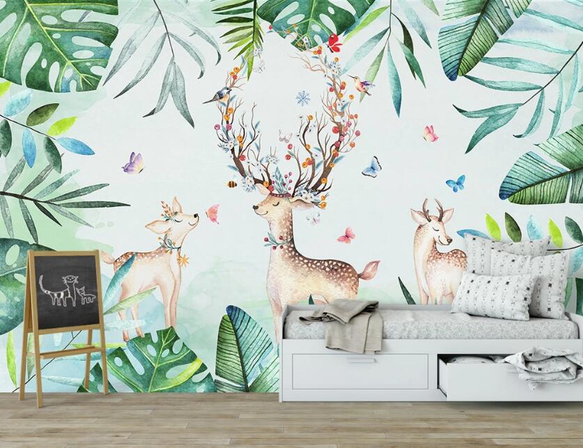 3D Antlers Entwined By Flowers 2558 Wall Murals