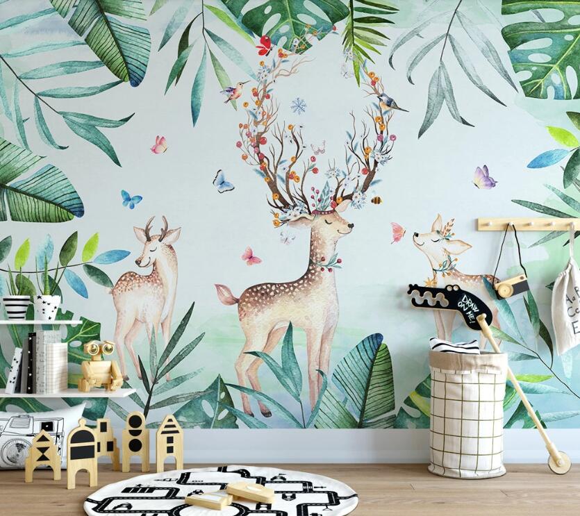 3D Antlers Entwined By Flowers 2558 Wall Murals