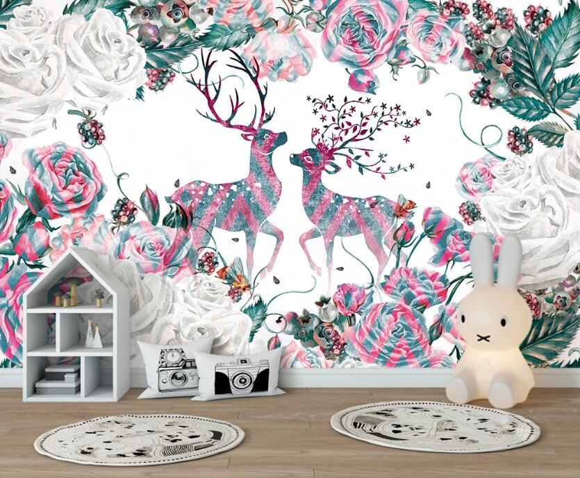 3D Blue Purple Twined Deer 2556 Wall Murals