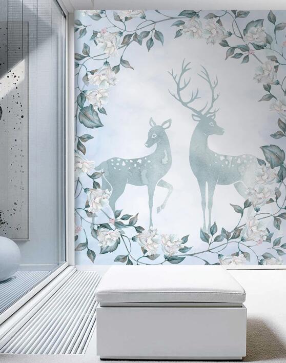 3D Light Blue Hazy Deer 2614 Wall Murals