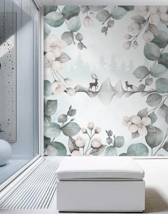 3D Deer Approaching Each Other 2613 Wall Murals