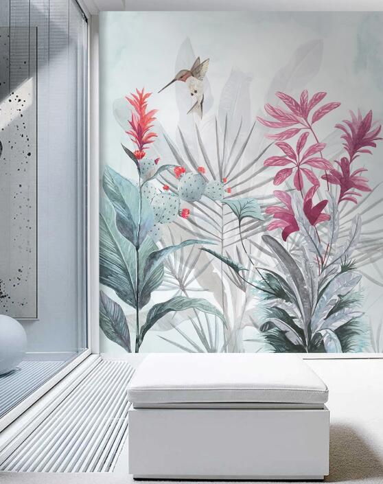 3D Bird Near Red Flowers 2612 Wall Murals