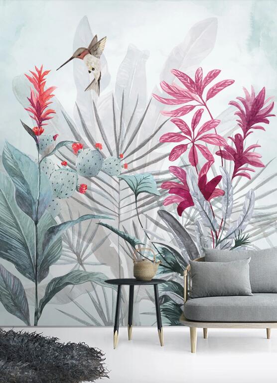 3D Bird Near Red Flowers 2612 Wall Murals