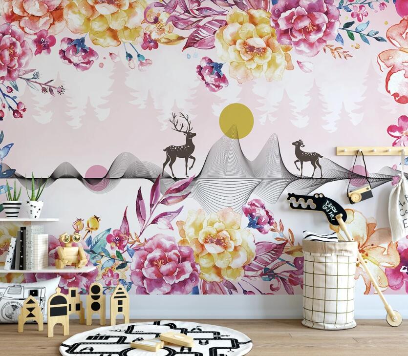 3D Cheerful Black Deer 2543 Wall Murals