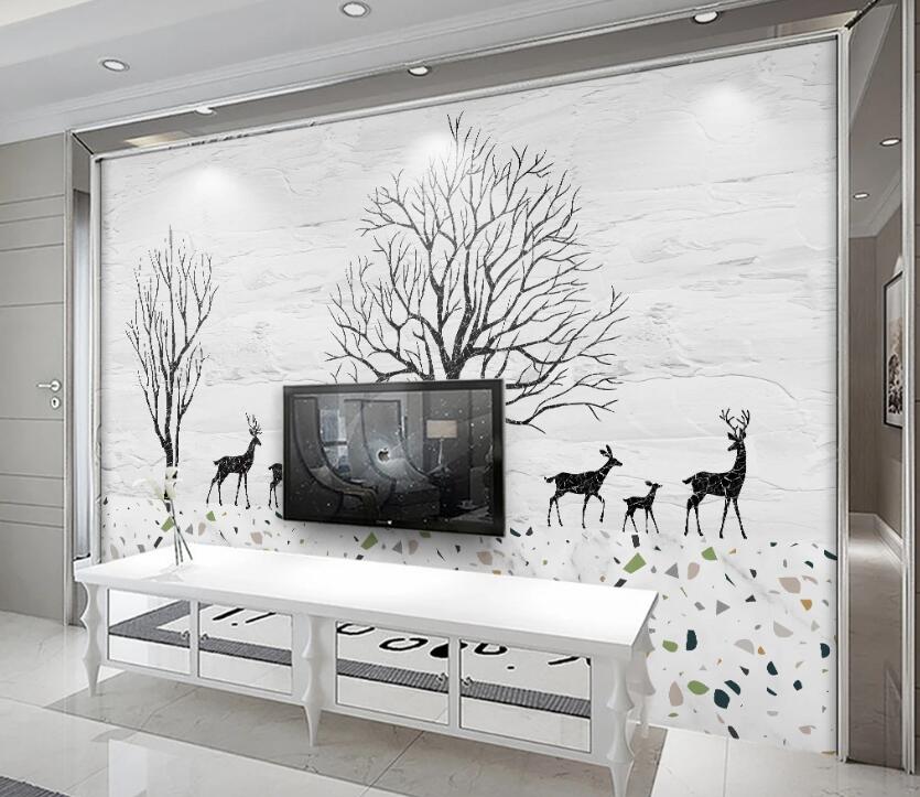 3D Dead Tree And Deer 2526 Wall Murals