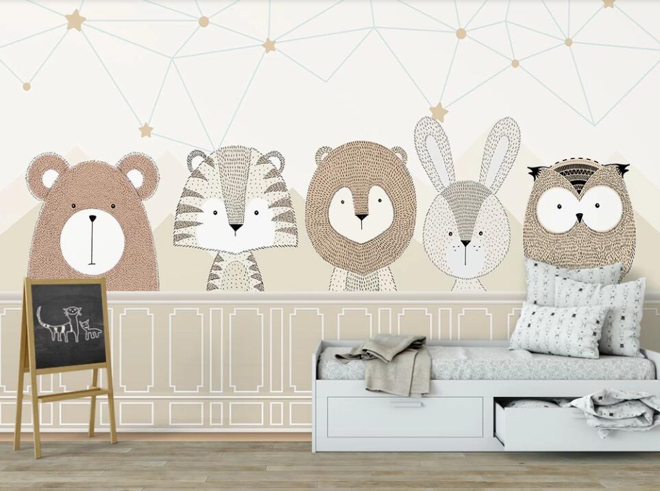 3D Five Cute Animals 2511 Wall Murals