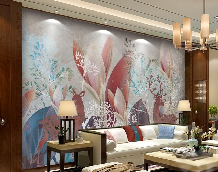 3D Brown-red Couple Deer 2508 Wall Murals