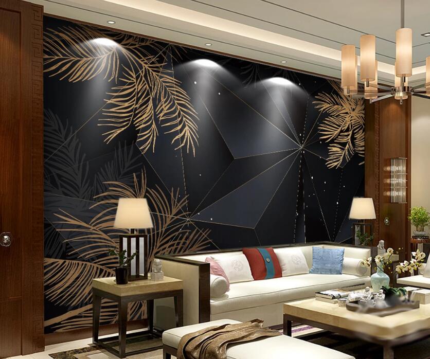 3D Golden Flowing Long Leaves 2502 Wall Murals