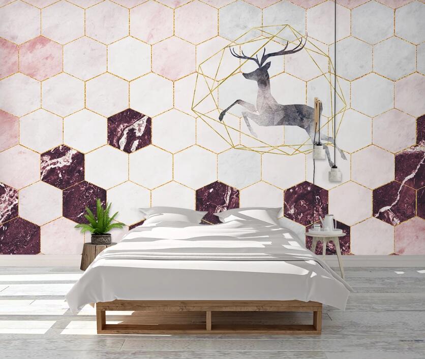 3D Jumping Grey Deer 2499 Wall Murals