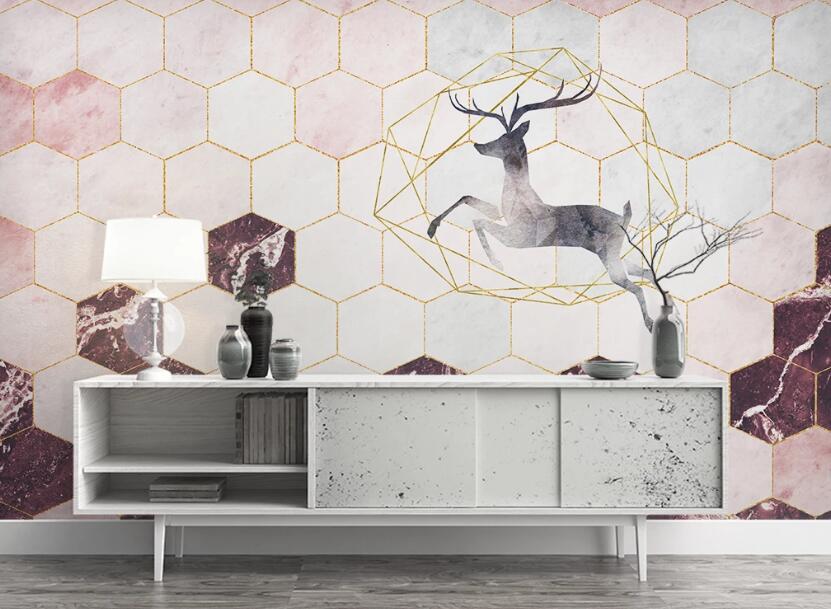 3D Jumping Grey Deer 2499 Wall Murals