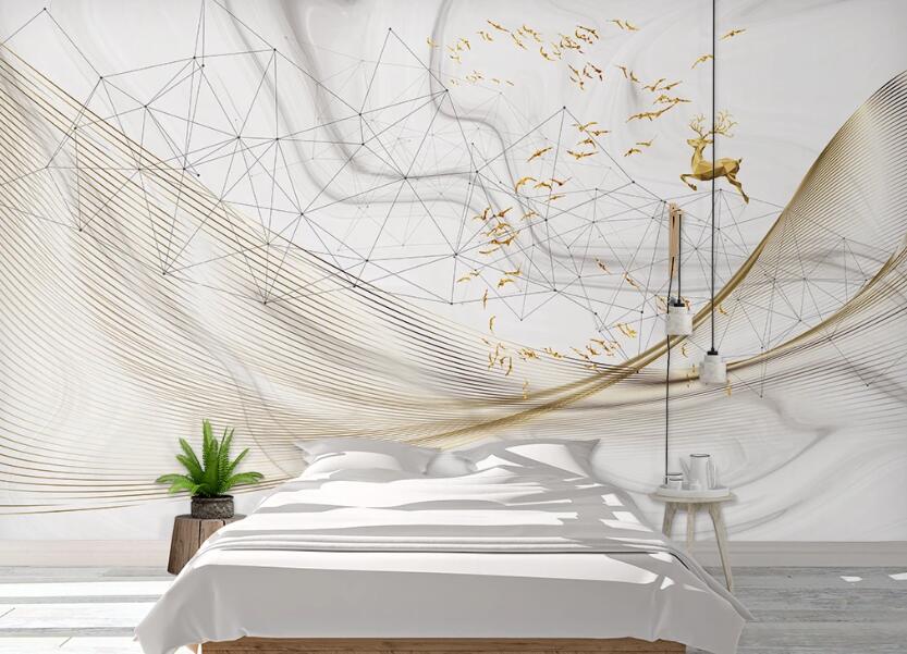 3D Golden Bird Flock 2489 Wall Murals