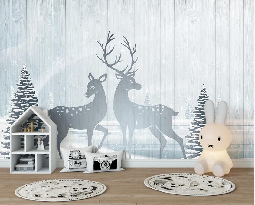 3D Light Blue Couple Deer 2488 Wall Murals