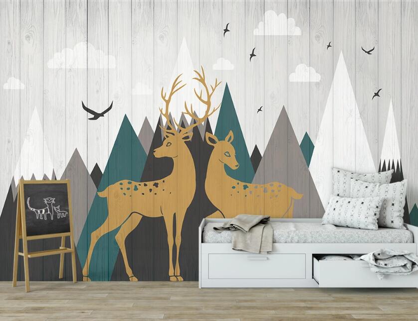 3D Dark Yellow Couple Deer 2487 Wall Murals