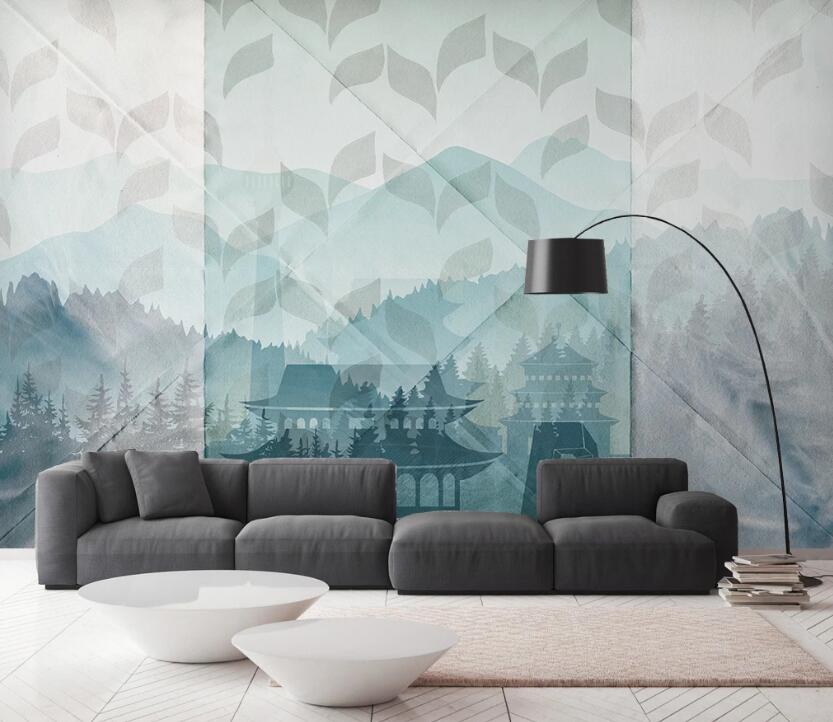 3D Elegant Cyan Mountains 2483 Wall Murals