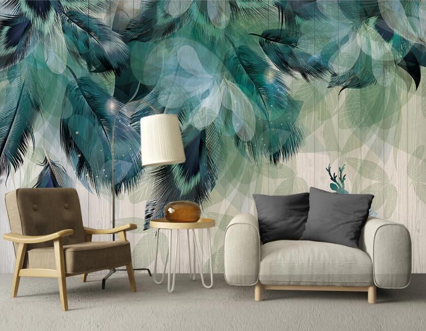 3D Dark Green Beautiful Feathers 2472 Wall Murals