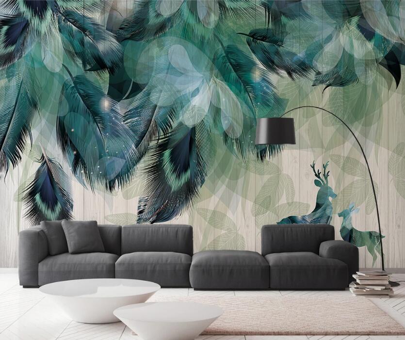 3D Dark Green Beautiful Feathers 2472 Wall Murals