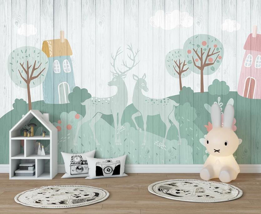 3D Light Green Cute Deer 2468 Wall Murals