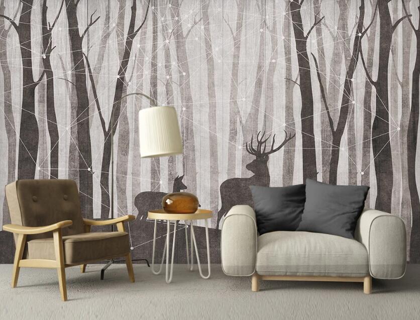 3D Deer In The Dry Wood 2462 Wall Murals