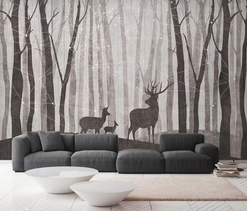 3D Deer In The Dry Wood 2462 Wall Murals