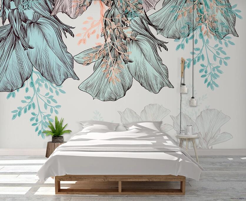 3D Blue Cyan Flowers 2459 Wall Murals