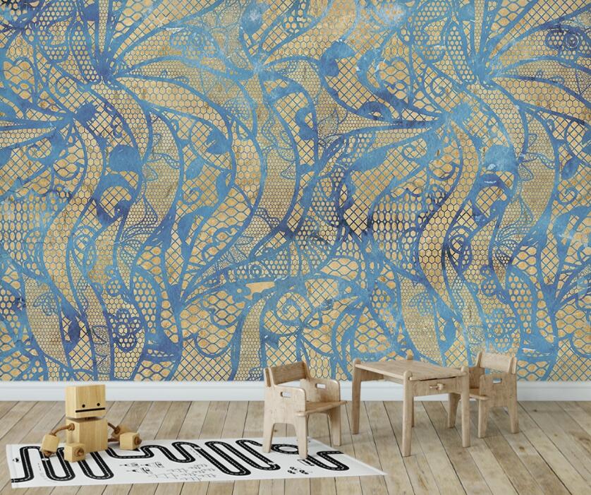 3D Blue And Yellow Pattern 2457 Wall Murals