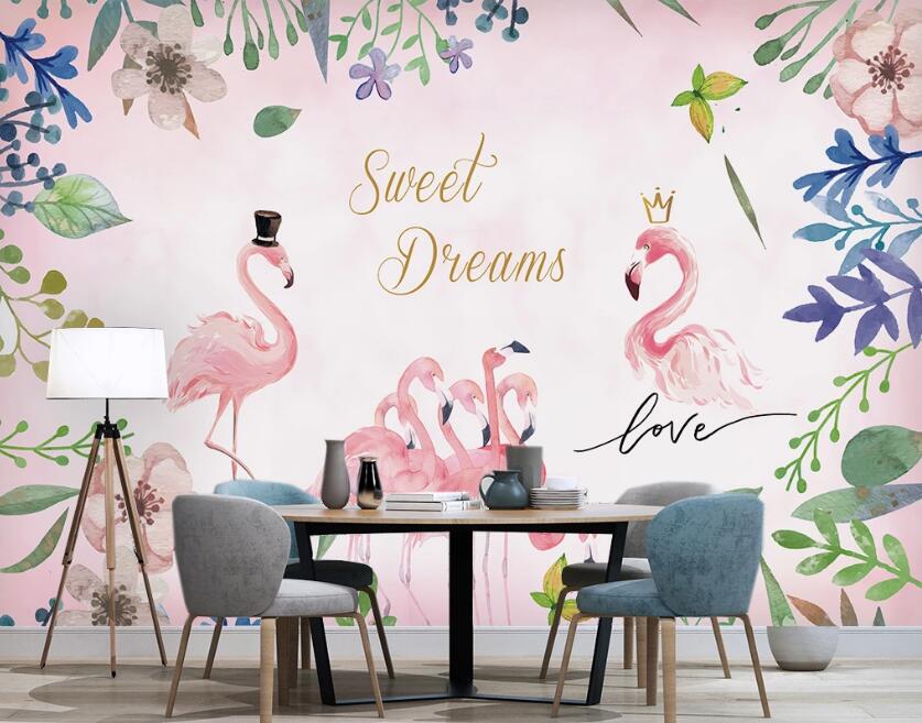 3D Sweet And Lively Flamingos 2443 Wall Murals