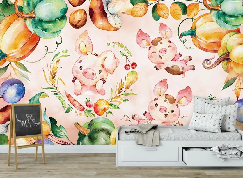 3D Happy Pigs 2431 Wall Murals