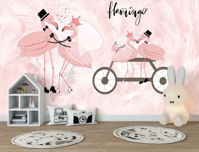3D Two Pairs Of Pale Pink Flamingos 2429 Wall Murals
